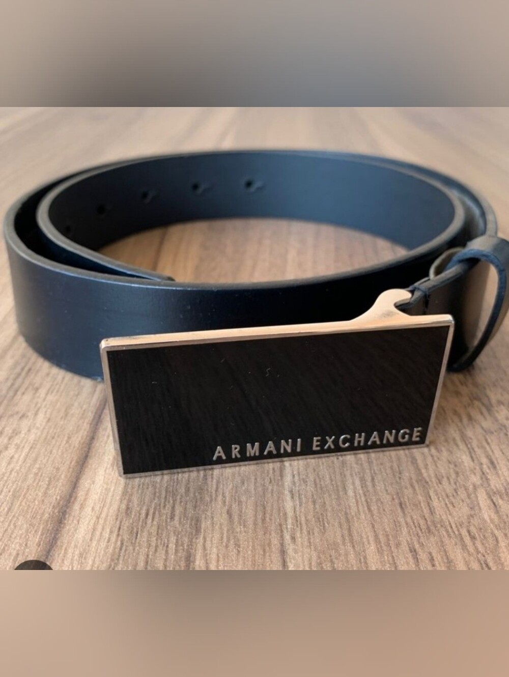 Armani Exchange Black Leather Belt with Logo Plaque Buckle Like New. Size 34.